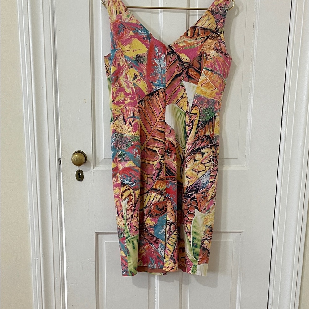 Yansi Fugel Multicolor Leaf Pattern Midi Dress - Picture 6 of 6
